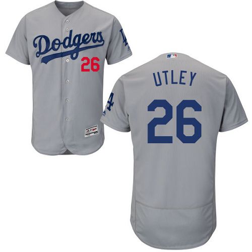 Dodgers #26 Chase Utley Grey Flexbase Authentic Collection Stitched MLB Jersey - Click Image to Close
